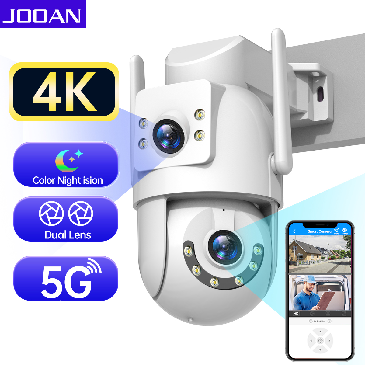 Eufy Camera E220 - Jooan-屋外PTZIPカメラ,デュアルレンズ,セキュリティ,AI追跡,ONVIF,CCTV監視,Wi-Fi 5G,5倍ズーム,4K, 8MP, HD